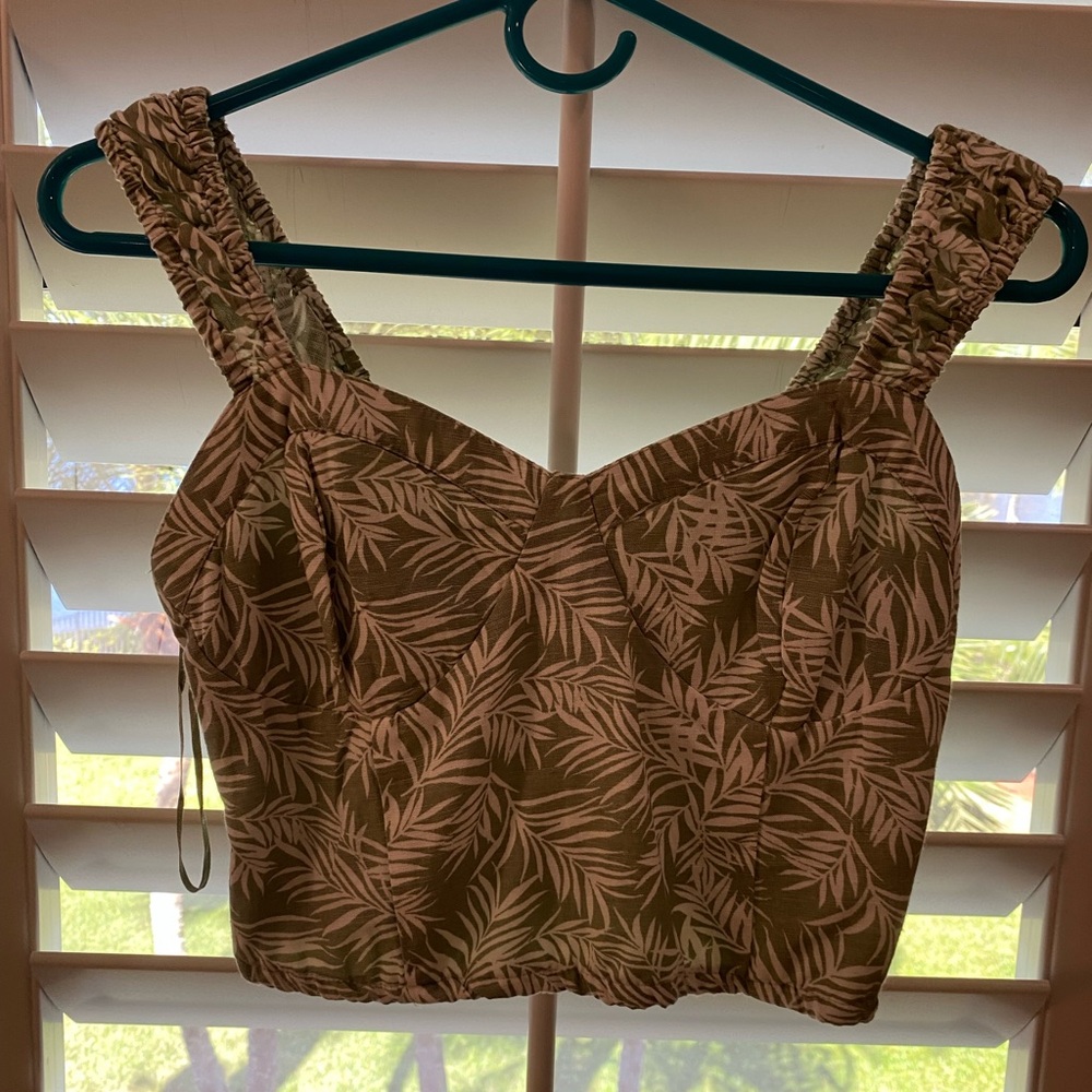 Leaf Print Olive Green Top